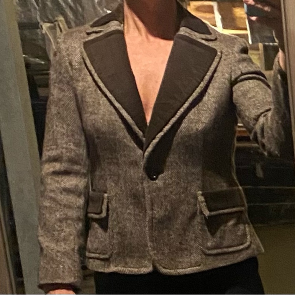 Tweed Blazer with Contrast Lapel